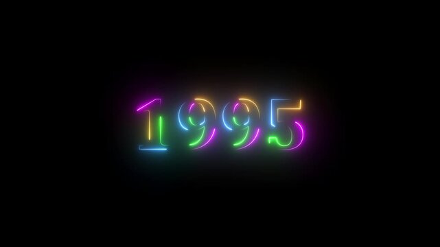 Neon text calendar 1995 animation, glowing neon icon blue and orange colors 4k video. Neon light countdown 1995 Sal number icon background 4k animation.