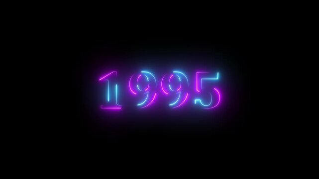 Neon text calendar 1995 animation, glowing neon icon blue and orange colors 4k video. Neon light countdown 1995 Sal number icon background 4k animation.