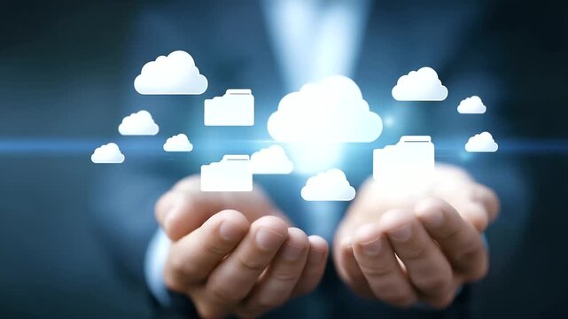 Cloud file storage with backup encryption icons defocused, faceless data security, backup solution visualization, blurred interface background, privacy protection detail, synchroni