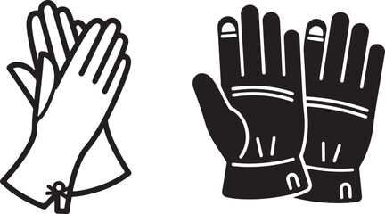 Black and White Vector Icons of Assorted Protective Glove Types