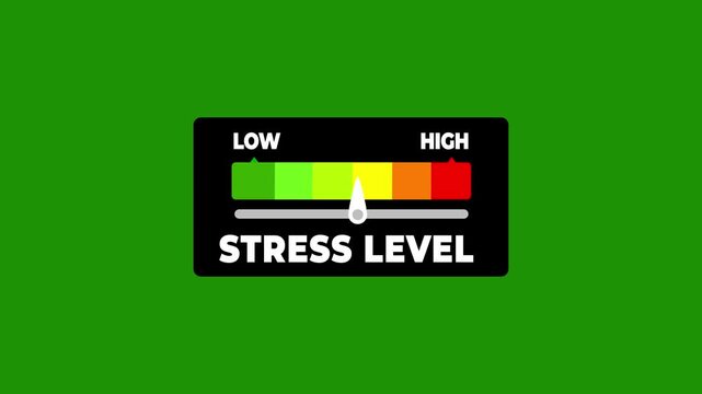 stress level animated bar speedometer measuring low to high with chroma Green screen background