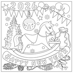 Coloring book page.  Christmas and New Year holidays. Vector illustration.
