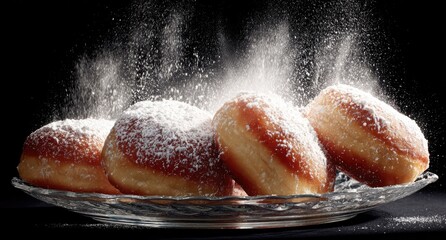 Sweet donuts dusted with powdered sugar