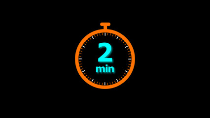 2 minutes timer clock icon 4k illustration on a black background. and creating a stunning illustration.4k illustration.