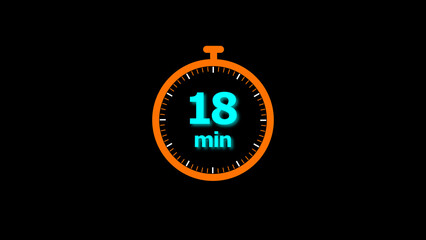 18 minutes timer clock icon 4k illustration on a black background. and creating a stunning illustration.4k illustration