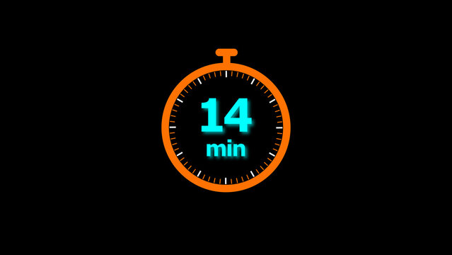 14 minutes timer clock icon 4k illustration on a black background. and creating a stunning illustration.4k illustration