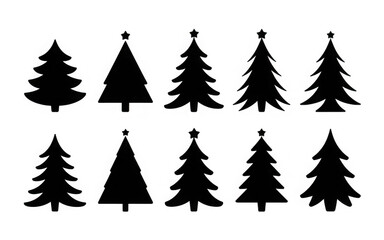 Obraz premium Collection of stylized dark green christmas trees isolated on transparent background