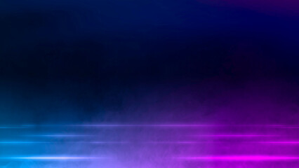 Dark scene background, Abstract glowing blue and purple neon spotlights, stage smoke, floor studio room, futuristic Halloween, product display, Perfect for banner event design, Night landscape