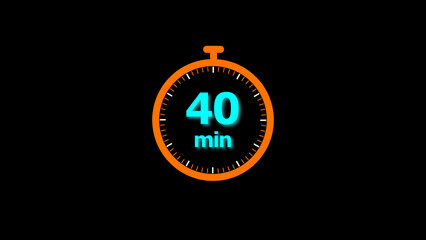 40 minutes timer clock icon 4k illustration on a black background. and creating a stunning illustration.4k illustration