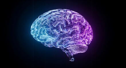 Abstract glowing brain made of circuits and light