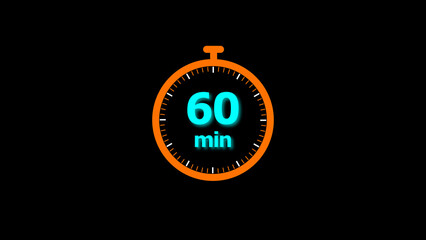 60 minutes timer clock icon 4k illustration on a black background. and creating a stunning illustration.4k illustration