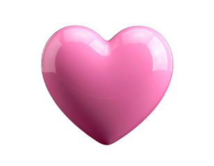 A 3D render of a glossy, pink heart floating against a black background. The shape suggests love and affection