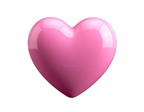 A 3D render of a glossy, pink heart floating against a black background. The shape suggests love and affection