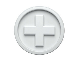 Obraz premium A 3D render of a glossy white cross emblem inside a rounded border, casting soft shadows on a black background