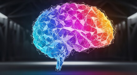 Abstract colorful brain made of polygons and dots