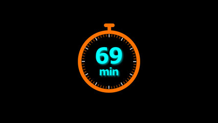 69 minutes timer clock icon 4k illustration on a black background. and creating a stunning illustration.4k illustration