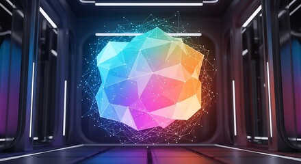 Abstract colorful geometric shape in futuristic room