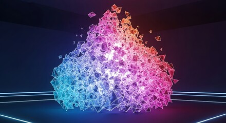 Abstract geometric shape made of glowing particles