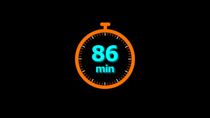 86 minutes timer clock icon 4k illustration on a black background. and creating a stunning illustration.4k illustration