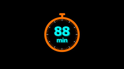 88 minutes timer clock icon 4k illustration on a black background. and creating a stunning illustration.4k illustration