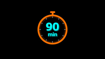 90 minutes timer clock icon 4k illustration on a black background. and creating a stunning illustration.4k illustration