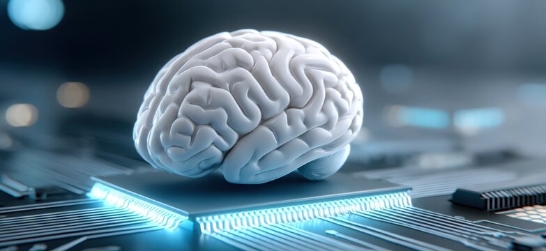 Brain on a circuit board - Powered by Adobe