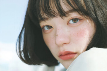 Artistic close-up portraits of young women with natural expressions and soft lighting