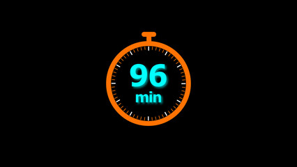 96 minutes timer clock icon 4k illustration on a black background. and creating a stunning illustration.4k illustration