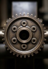 Close-Up View of a Metal Gear with Detailed Texture and Industrial Design Elements