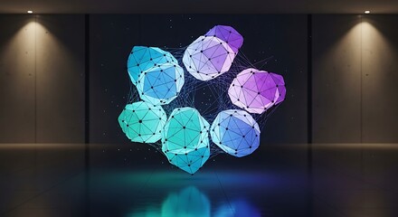 Abstract glowing cluster of polygons and dots
