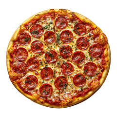 Delicious pepperoni pizza on a transparent background on transparent background