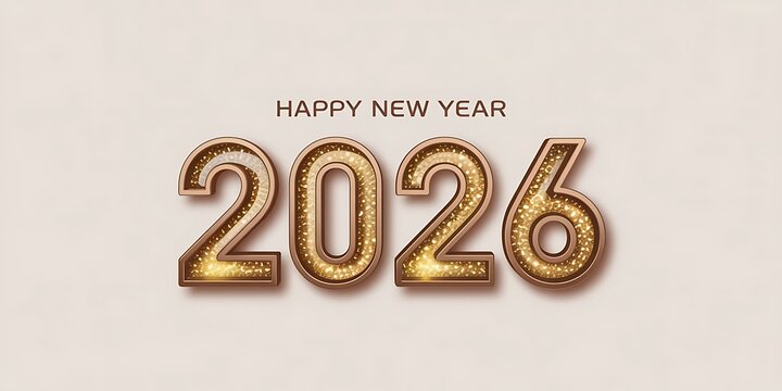 Happy new year 2026 with golden glitter numbers isolated on white background