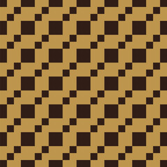 Pattern created from diagonal lines of small and large brown squares on a gold background