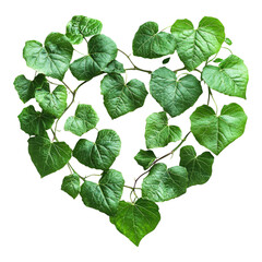 Heart of green leaves on a clear background on transparent background