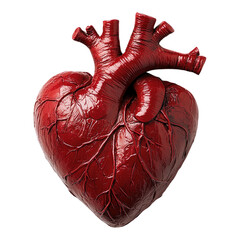 Realistic human heart model with detailed features on transparent background