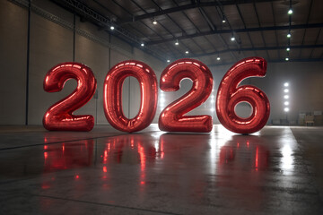 Red Balloon 2026 Numbers in Industrial Warehouse  
