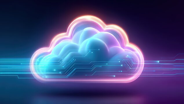 Neon - styled cloud with circuits