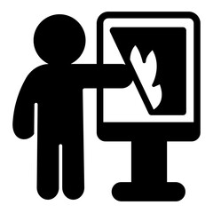 Man burning his artwork solid icon, artist concept. Vector graphics. Burning picture and person sign on white background, style icon mobile or web design.