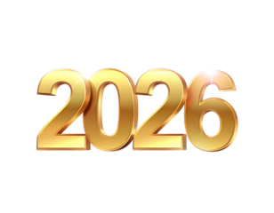 3D Gold “2026” with Colorful Gradient Glow and Sparkle Effects, Modern Celebration PNG
