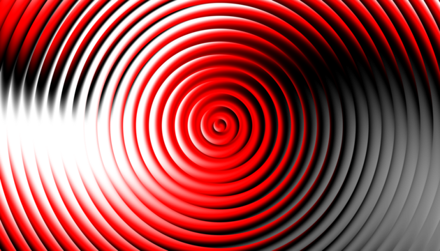 Red ripple glass texture abstract gradient background with optical circle wave pattern. Overlay illustration on transparent background