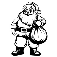 Full-length silhouette of Santa Claus with a bag of gifts, vector