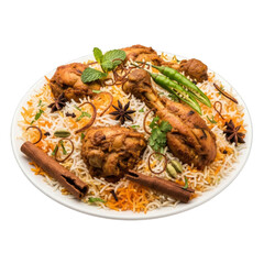 Chicken Biryani with Spices and Herbs isolated on a transparent background