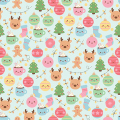 Christmas Decor Pattern Vector. Seamless Christmas Ornament Pattern with Stocking, and Cocoa. Merry Christmas Cozy Seamless Pattern Background.