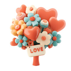 3d bouquet of flowers icon symbolizing love and celebration.