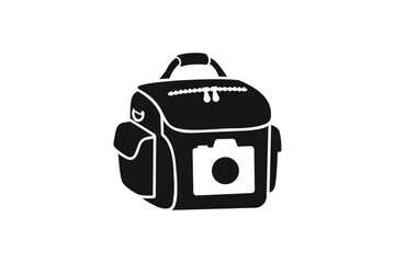 Black camera bag with camera icon on