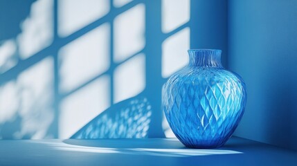 wavy navy background, bright clean vase against the wall with shadow
