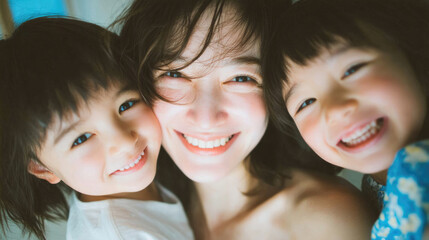 Happy family smiling together at home enjoying warm and joyful moments