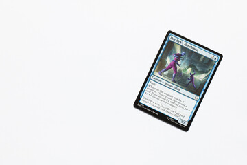 Obraz premium Bradford, UK Nov 3 2025 Doc Ock's Henchmen magic the gathering card shot isolated on a white paper background.