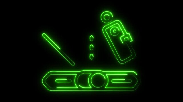 Dynamic neon green gaming concept with controller, wand, and console elements in animated motion for modern technology and entertainment visuals