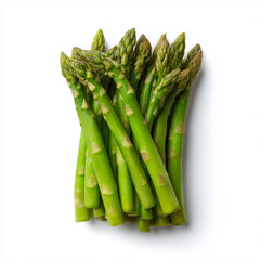 Fresh asparagus spears neatly arranged isolated on white background food photography minimalist style close-up perspective for culinary use